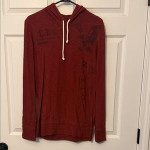 American Eagle Outfitters Men's Maroon Hooded Long-Sleeve Shirt